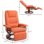 Fauteuil inclinable pivotant manuel en similicuir avec repose-pieds, accoudoirs et base en bois enveloppée