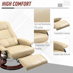Fauteuil inclinable pivotant manuel en similicuir avec repose-pieds, accoudoirs et base en bois enveloppée