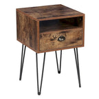 Tables de chevet modernes avec tiroir et pieds épingles, marron/bleu/noir/jaune, quatre options