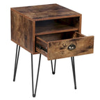 Tables de chevet modernes avec tiroir et pieds épingles, marron/bleu/noir/jaune, quatre options