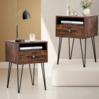 Tables de chevet modernes avec tiroir et pieds épingles, marron/bleu/noir/jaune, quatre options