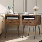 Tables de chevet modernes avec tiroir et pieds épingles, marron/bleu/noir/jaune, quatre options