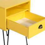 Tables de chevet modernes avec tiroir et pieds épingles, marron/bleu/noir/jaune, quatre options