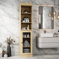 Meuble de rangement de salle de bain en bois massif 100 % de 16,5 po avec portes en verre transparent et étagères réglables