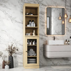 Meuble de rangement de salle de bain en bois massif 100 % de 16,5 po avec portes en verre transparent et étagères réglables