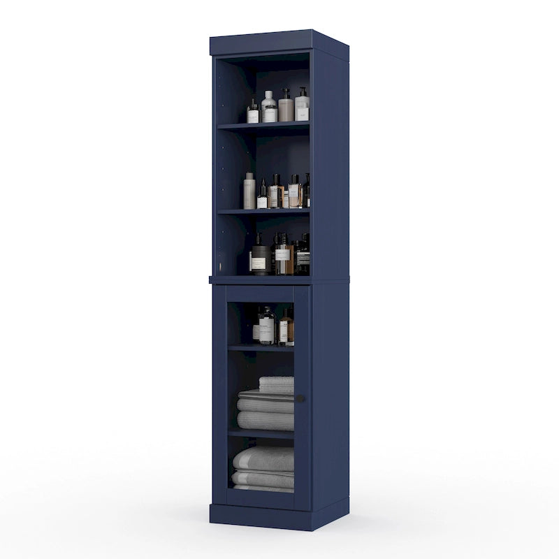 Meuble de rangement de salle de bain en bois massif 100 % de 16,5 po avec portes en verre transparent et étagères réglables