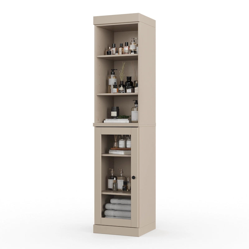 Meuble de rangement de salle de bain en bois massif 100 % de 16,5 po avec portes en verre transparent et étagères réglables