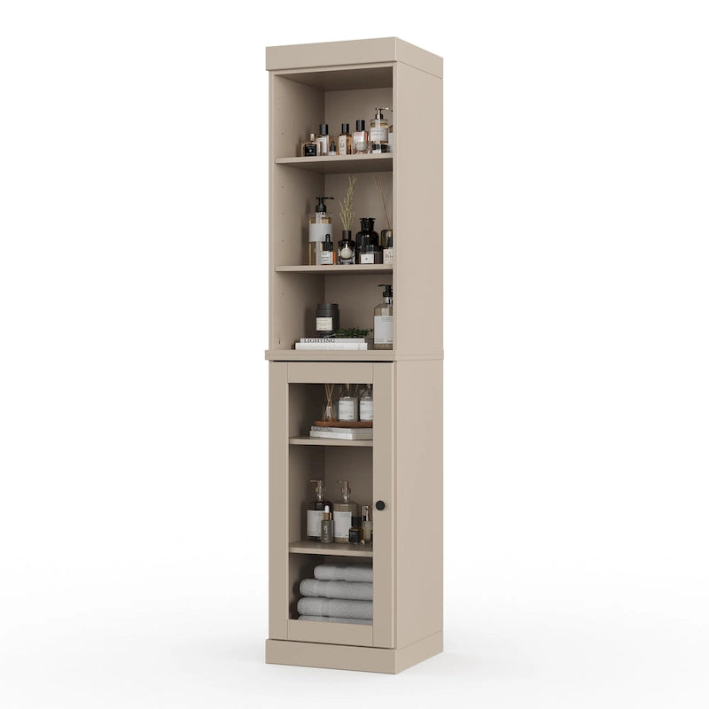 Meuble de rangement de salle de bain en bois massif 100 % de 16,5 po avec portes en verre transparent et étagères réglables