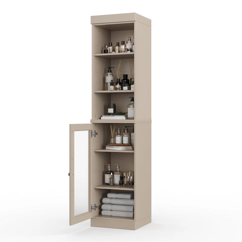 Meuble de rangement de salle de bain en bois massif 100 % de 16,5 po avec portes en verre transparent et étagères réglables