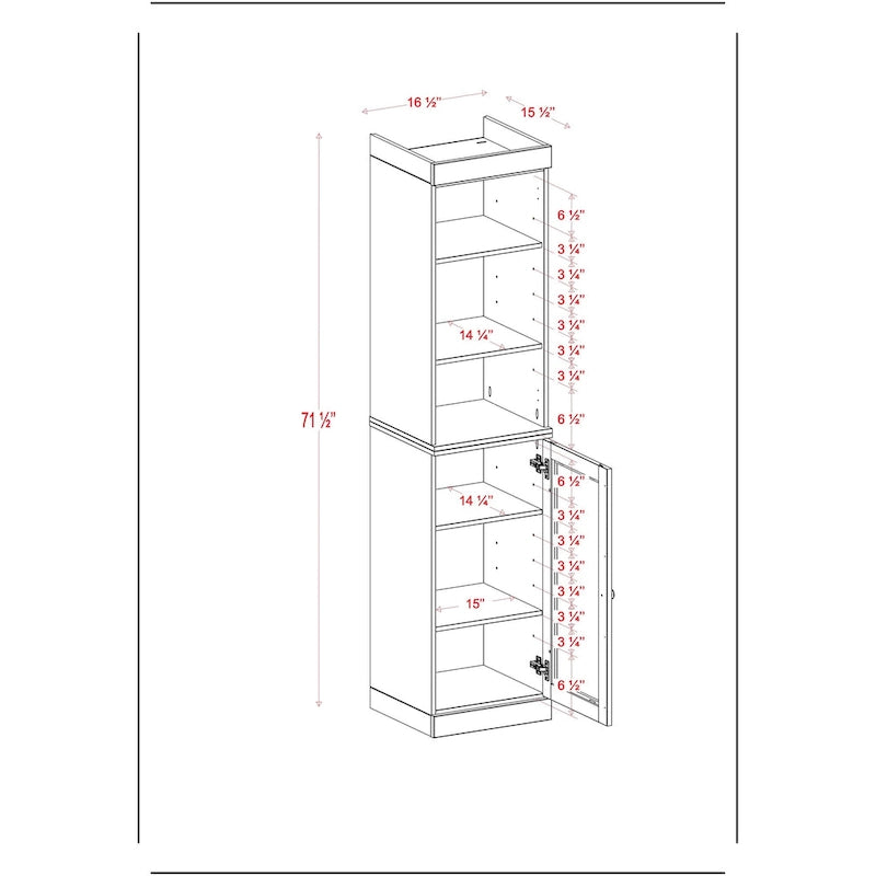 Meuble de rangement de salle de bain en bois massif 100 % de 16,5 po avec portes en verre transparent et étagères réglables