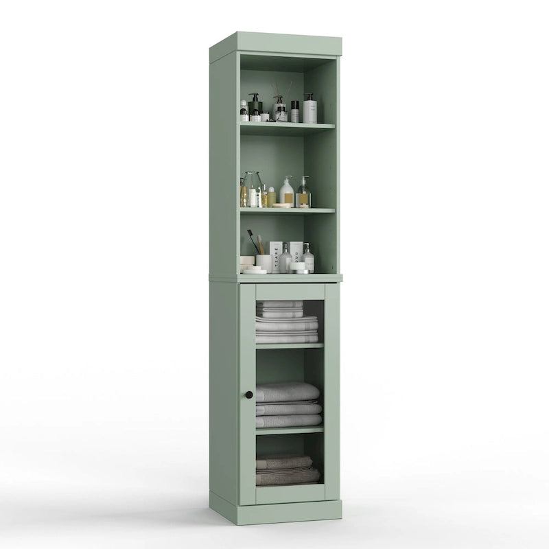 Meuble de rangement de salle de bain en bois massif 100 % de 16,5 po avec portes en verre transparent et étagères réglables