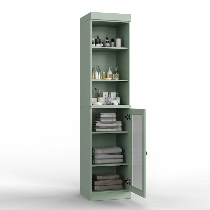 Meuble de rangement de salle de bain en bois massif 100 % de 16,5 po avec portes en verre transparent et étagères réglables