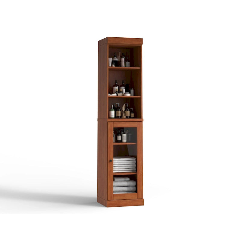 Meuble de rangement de salle de bain en bois massif 100 % de 16,5 po avec portes en verre transparent et étagères réglables