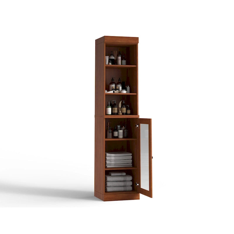 Meuble de rangement de salle de bain en bois massif 100 % de 16,5 po avec portes en verre transparent et étagères réglables