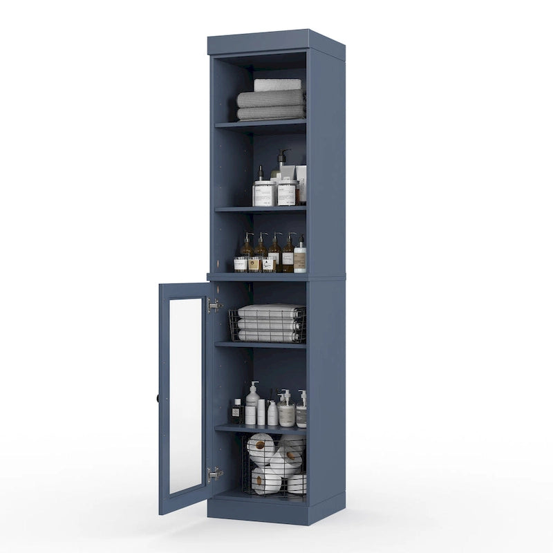 Meuble de rangement de salle de bain en bois massif 100 % de 16,5 po avec portes en verre transparent et étagères réglables
