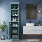 Meuble de rangement de salle de bain en bois massif 100 % de 16,5 po avec portes en verre transparent et étagères réglables
