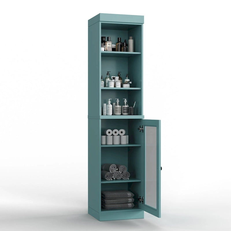 Meuble de rangement de salle de bain en bois massif 100 % de 16,5 po avec portes en verre transparent et étagères réglables