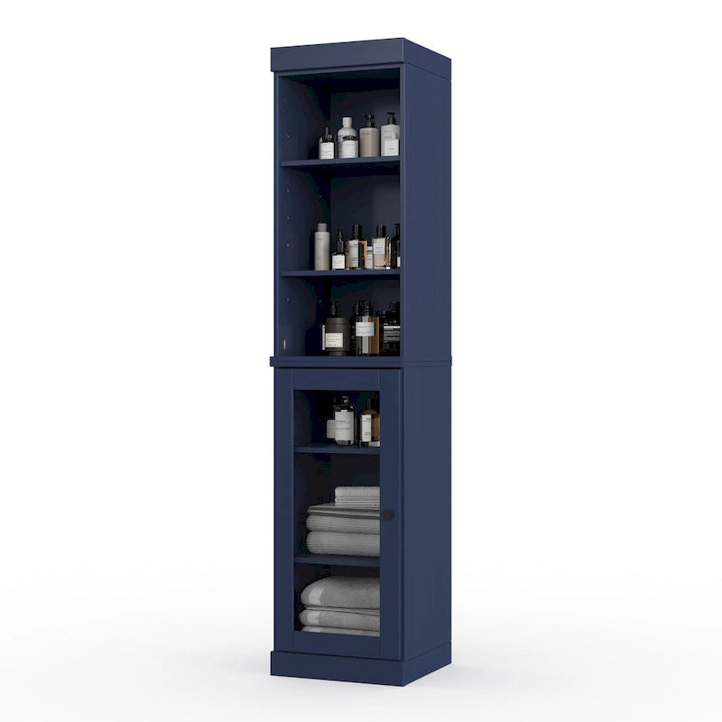 Meuble de rangement de salle de bain en bois massif 100 % de 16,5 po avec portes en verre transparent et étagères réglables
