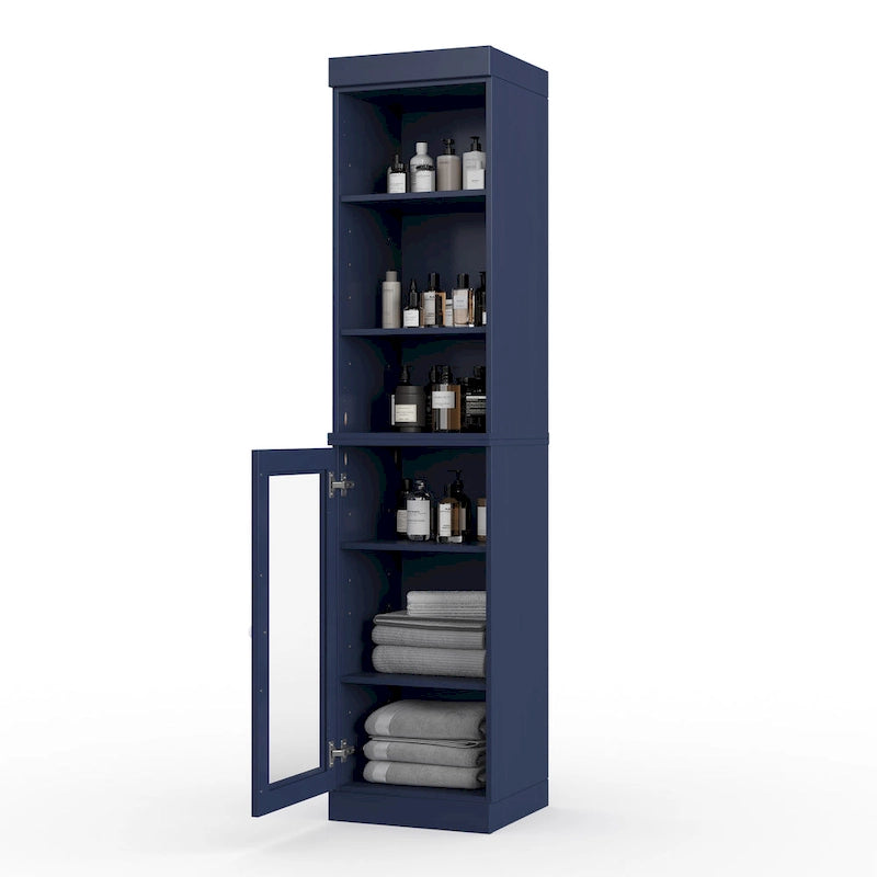 Meuble de rangement de salle de bain en bois massif 100 % de 16,5 po avec portes en verre transparent et étagères réglables