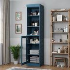 Meuble de rangement de salle de bain en bois massif 100 % de 16,5 po avec portes en verre transparent et étagères réglables