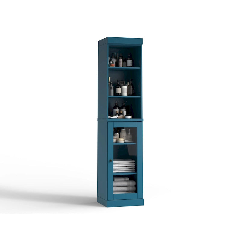 Meuble de rangement de salle de bain en bois massif 100 % de 16,5 po avec portes en verre transparent et étagères réglables
