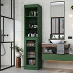 Meuble de rangement de salle de bain en bois massif 100 % de 16,5 po avec portes en verre transparent et étagères réglables