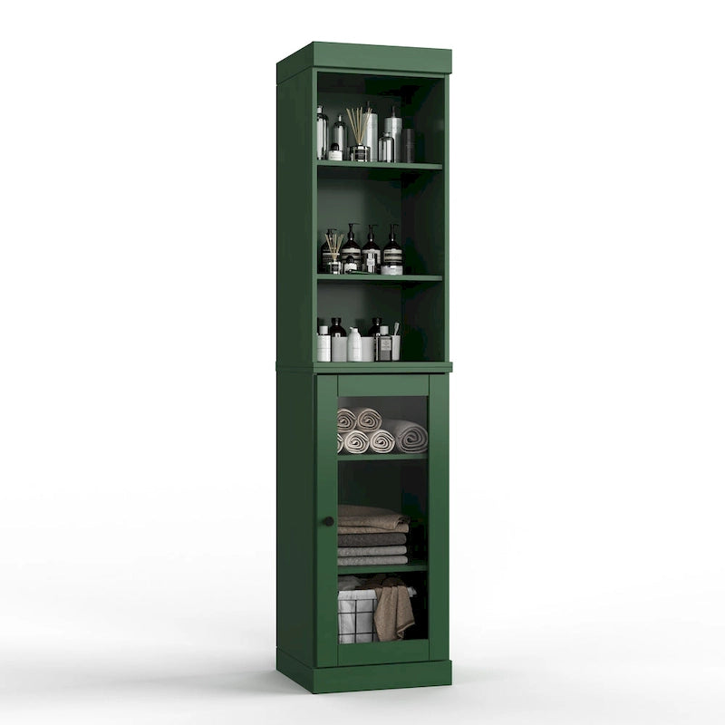 Meuble de rangement de salle de bain en bois massif 100 % de 16,5 po avec portes en verre transparent et étagères réglables