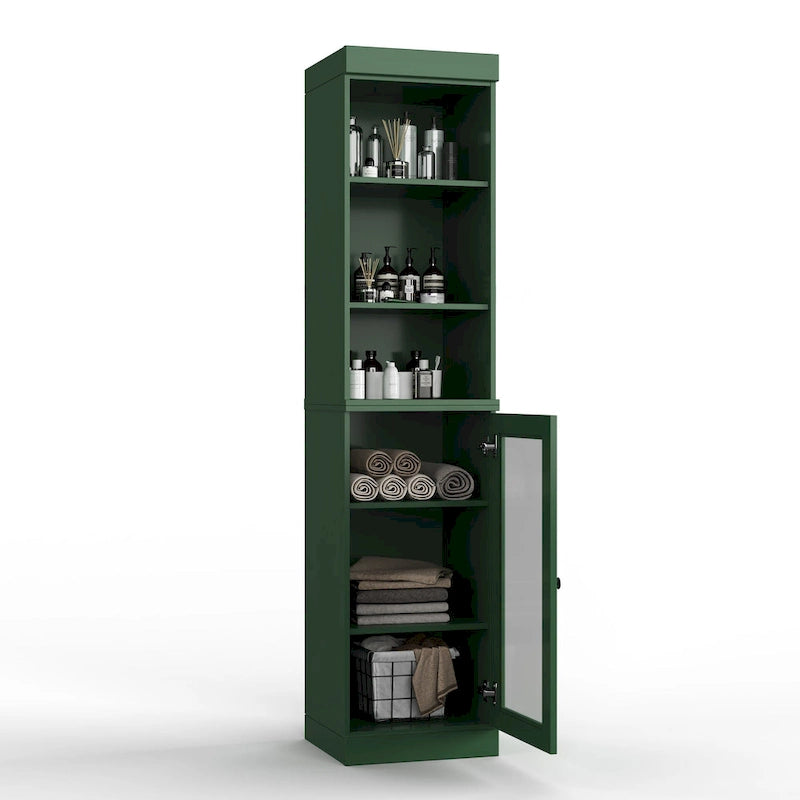 Meuble de rangement de salle de bain en bois massif 100 % de 16,5 po avec portes en verre transparent et étagères réglables