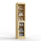 Meuble de rangement de salle de bain en bois massif 100 % de 16,5 po avec portes en verre transparent et étagères réglables