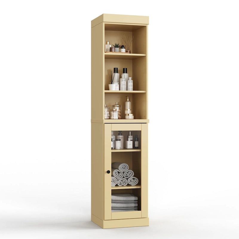 Meuble de rangement de salle de bain en bois massif 100 % de 16,5 po avec portes en verre transparent et étagères réglables