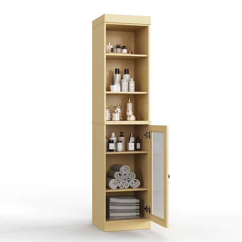 Meuble de rangement de salle de bain en bois massif 100 % de 16,5 po avec portes en verre transparent et étagères réglables