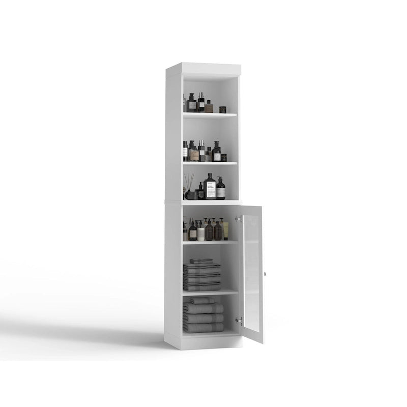 Meuble de rangement de salle de bain en bois massif 100 % de 16,5 po avec portes en verre transparent et étagères réglables