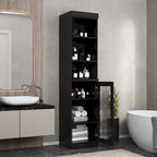 Meuble de rangement de salle de bain en bois massif 100 % de 16,5 po avec portes en verre transparent et étagères réglables