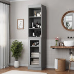 Meuble de rangement de salle de bain en bois massif 100 % de 16,5 po avec portes en verre transparent et étagères réglables