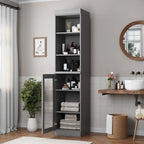 Meuble de rangement de salle de bain en bois massif 100 % de 16,5 po avec portes en verre transparent et étagères réglables