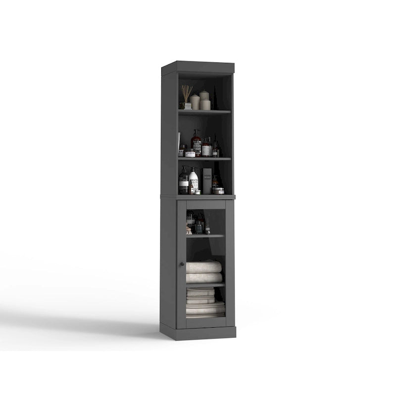 Meuble de rangement de salle de bain en bois massif 100 % de 16,5 po avec portes en verre transparent et étagères réglables