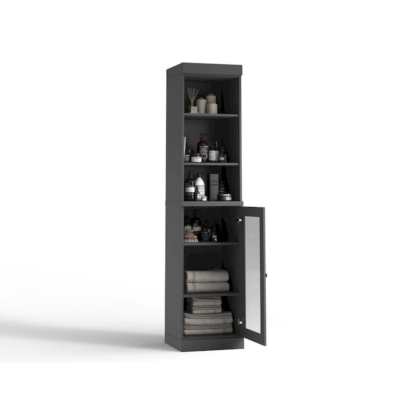 Meuble de rangement de salle de bain en bois massif 100 % de 16,5 po avec portes en verre transparent et étagères réglables