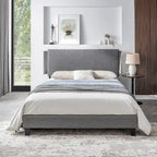 Lit plateforme tapissé Queen Size avec support à lattes en bois pour chambre à coucher