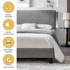 Lit plateforme tapissé Queen Size avec support à lattes en bois pour chambre à coucher