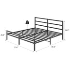 Cadre de lit plateforme King en métal noir avec tête de lit - Conception pliable améliorée