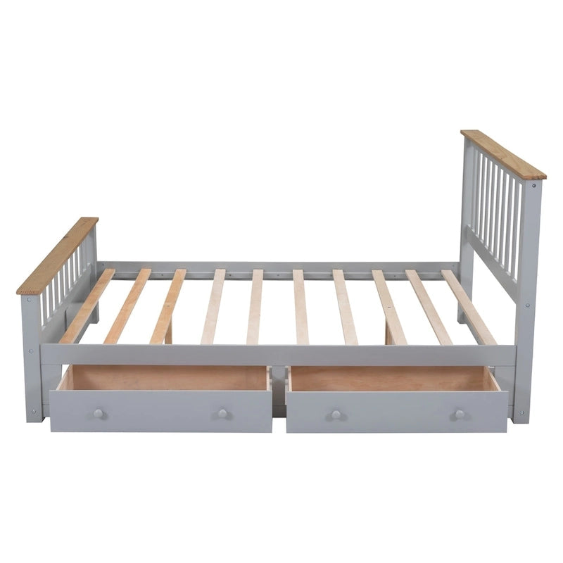 Lit plateforme Queen en bois avec tiroirs, tête de lit et pied de lit