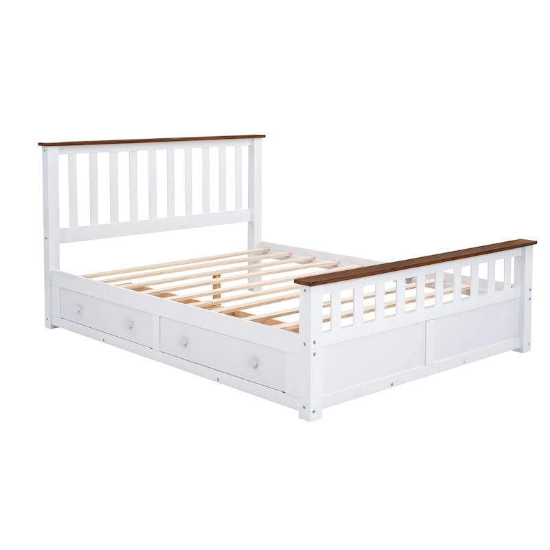 Lit plateforme Queen en bois avec tiroirs, tête de lit et pied de lit