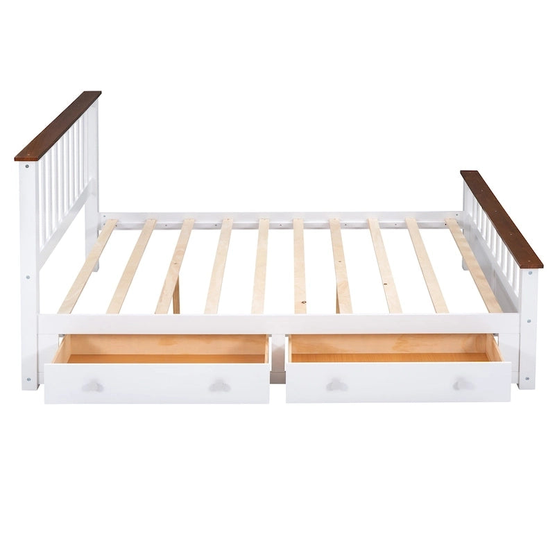 Lit plateforme Queen en bois avec tiroirs, tête de lit et pied de lit