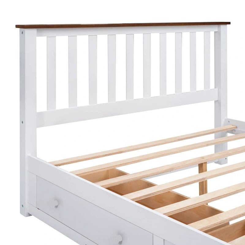 Lit plateforme Queen en bois avec tiroirs, tête de lit et pied de lit