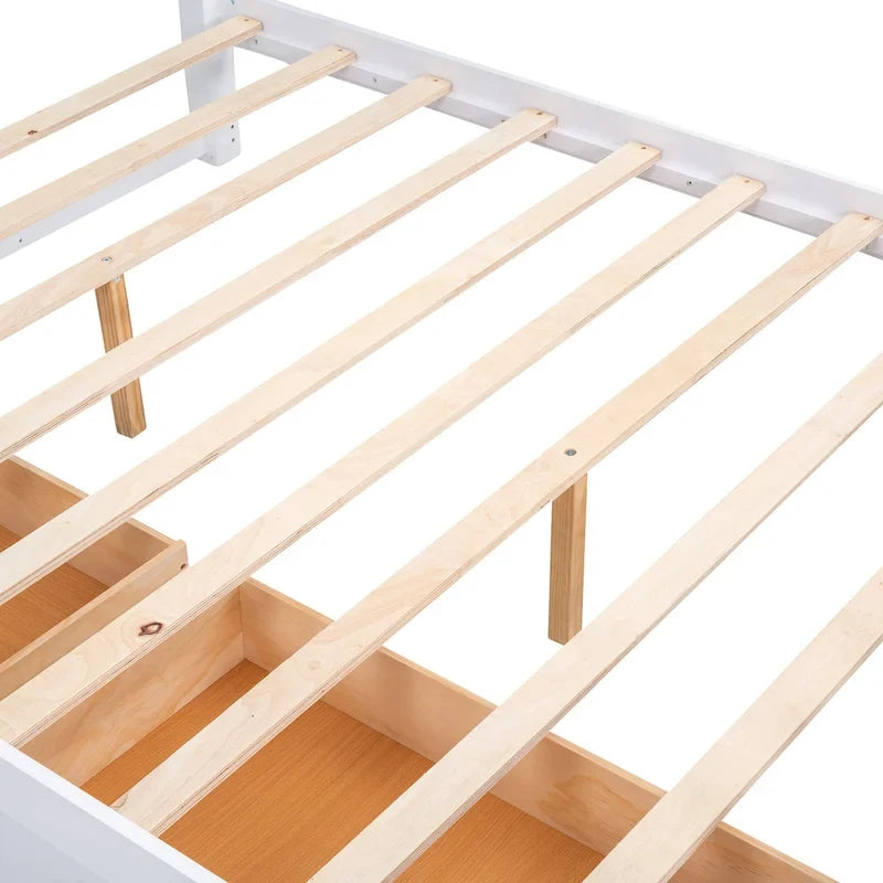 Lit plateforme Queen en bois avec tiroirs, tête de lit et pied de lit