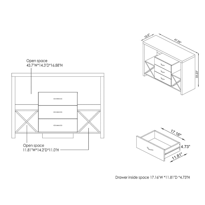 Buffet 3 tiroirs Mystal aspect béton