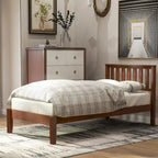 Wood Platform Bed With Headboard/Wood Slat Support.Twin (Walnut)