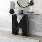 Console de table moderne noire Noele avec dessus en verre de 48 pouces
