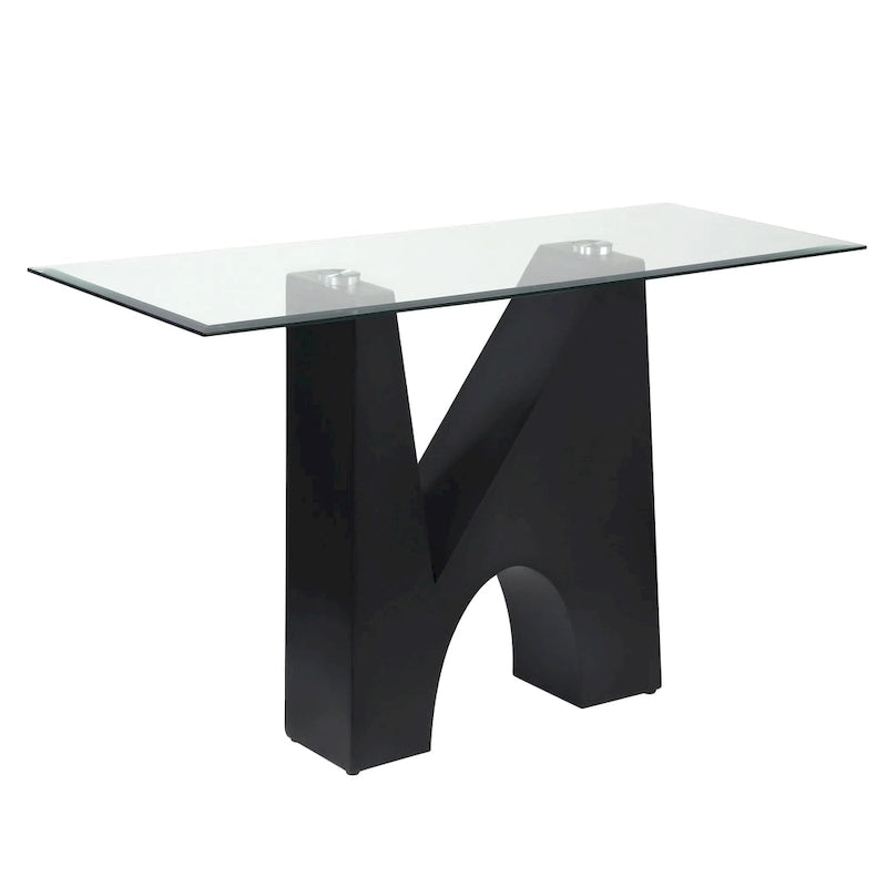 Console de table moderne noire Noele avec dessus en verre de 48 pouces