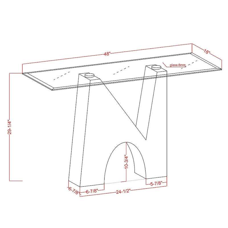 Console de table moderne noire Noele avec dessus en verre de 48 pouces